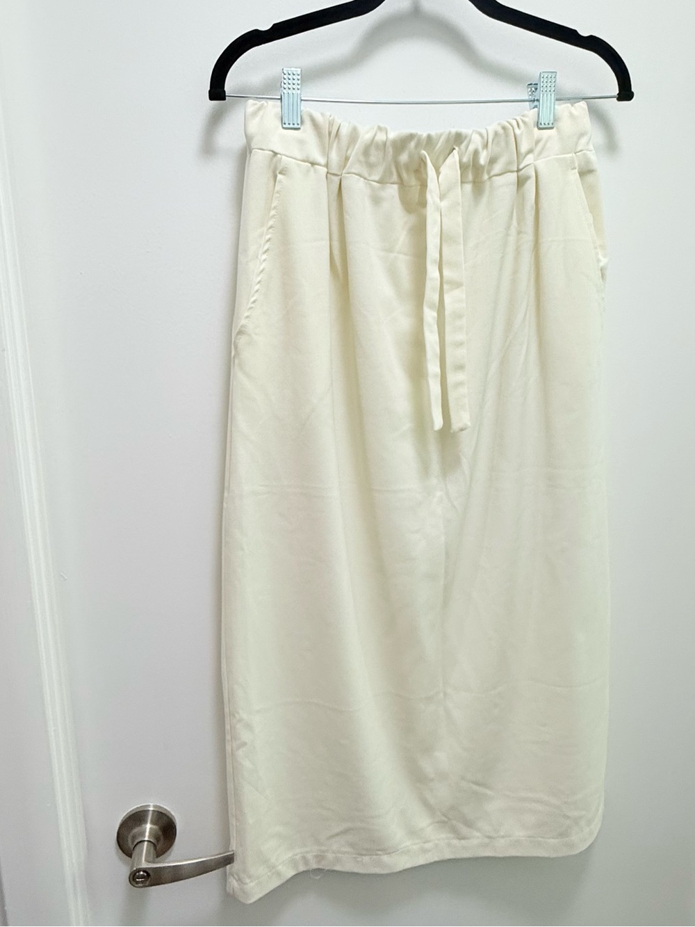 Zara Cream Elastic Waist Drawstring Midi Skirt with Pockets Size M